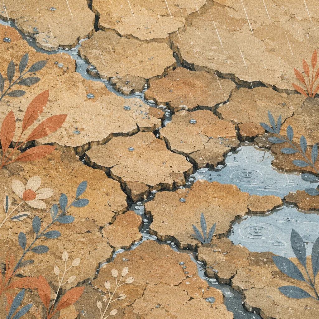 Gentle Mercy Rain on Cracked Earth