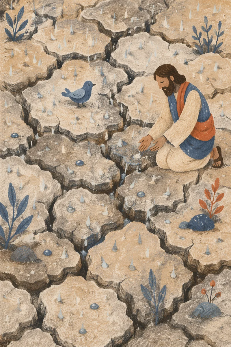 Gentle Mercy Rain on Cracked Soil