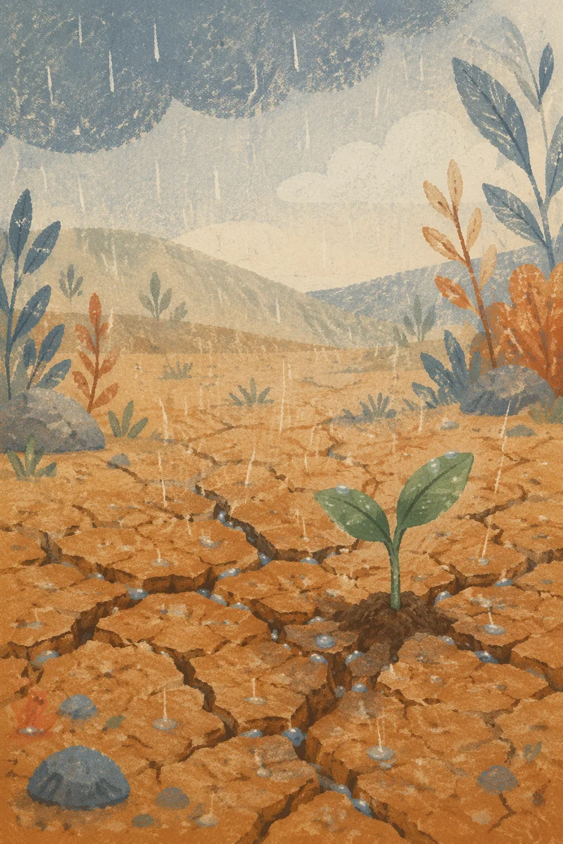 Gentle Mercy Rain on Cracked Earth
