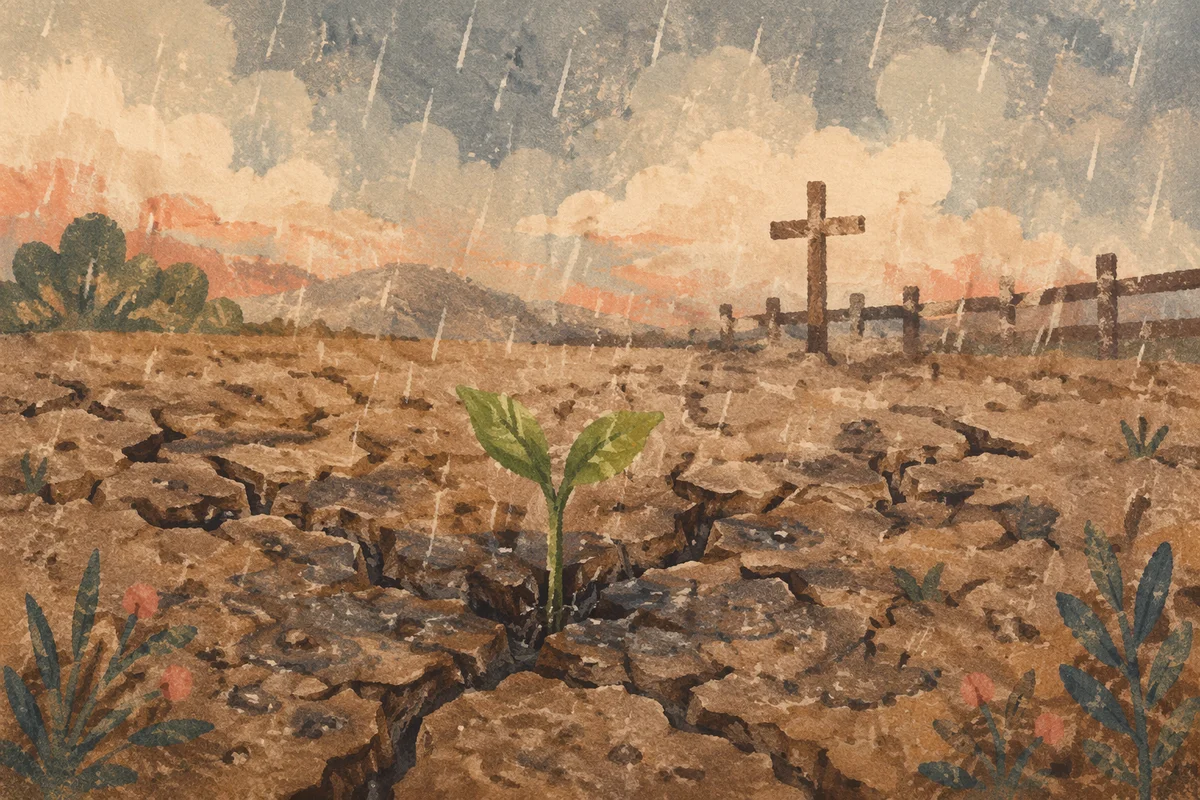 Gentle Mercy Rain Reviving Cracked Soil