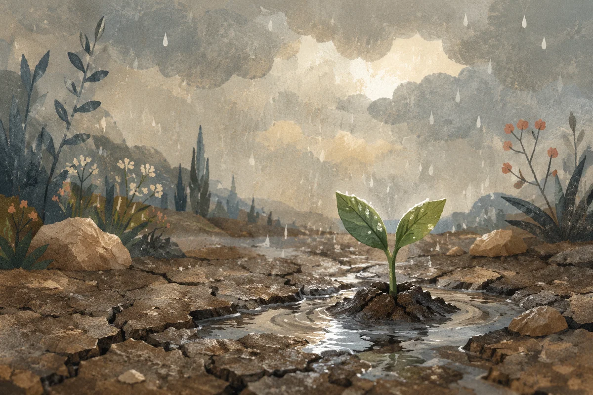 Gentle Mercy Rain on Cracked Soil