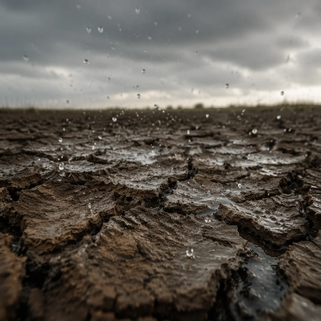 Gentle Rain on Cracked Dry Soil
