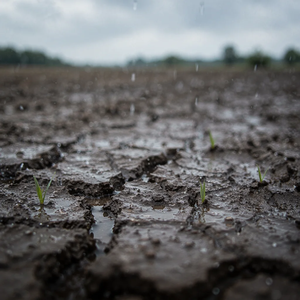 Gentle Rain on Cracked Dry Soil