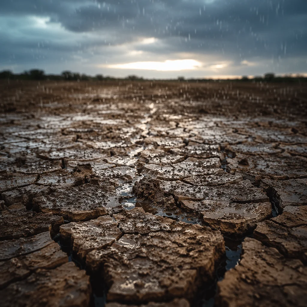 Gentle Rain on Cracked Dry Soil