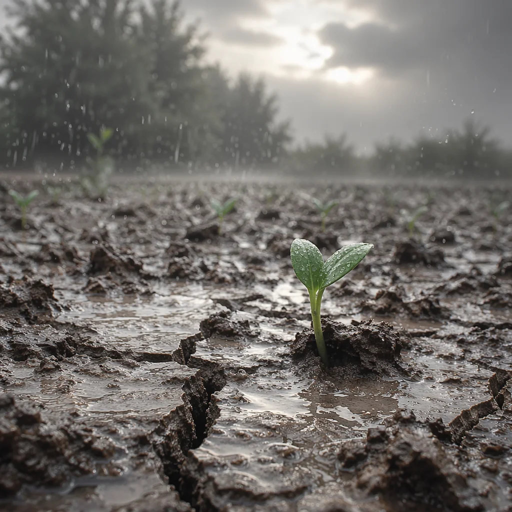 Gentle Rain Revives Cracked Garden Soil