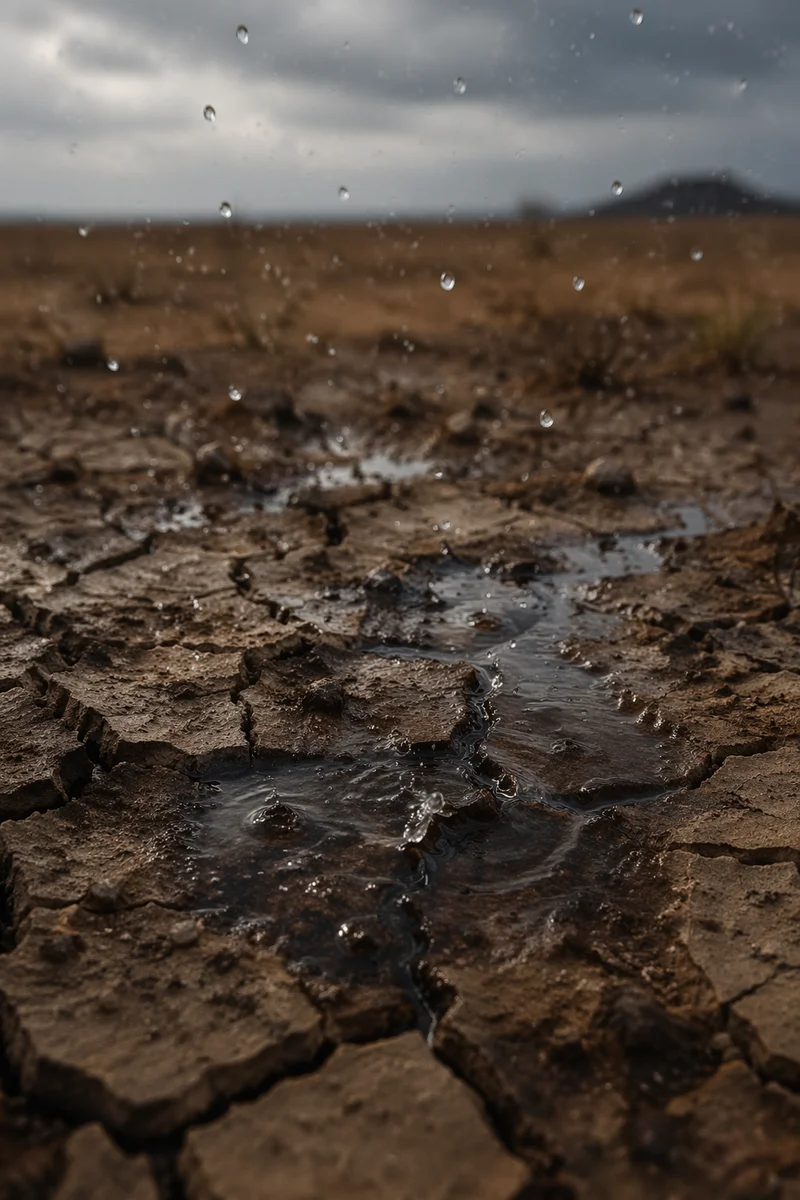 Gentle Rain on Cracked Dry Soil