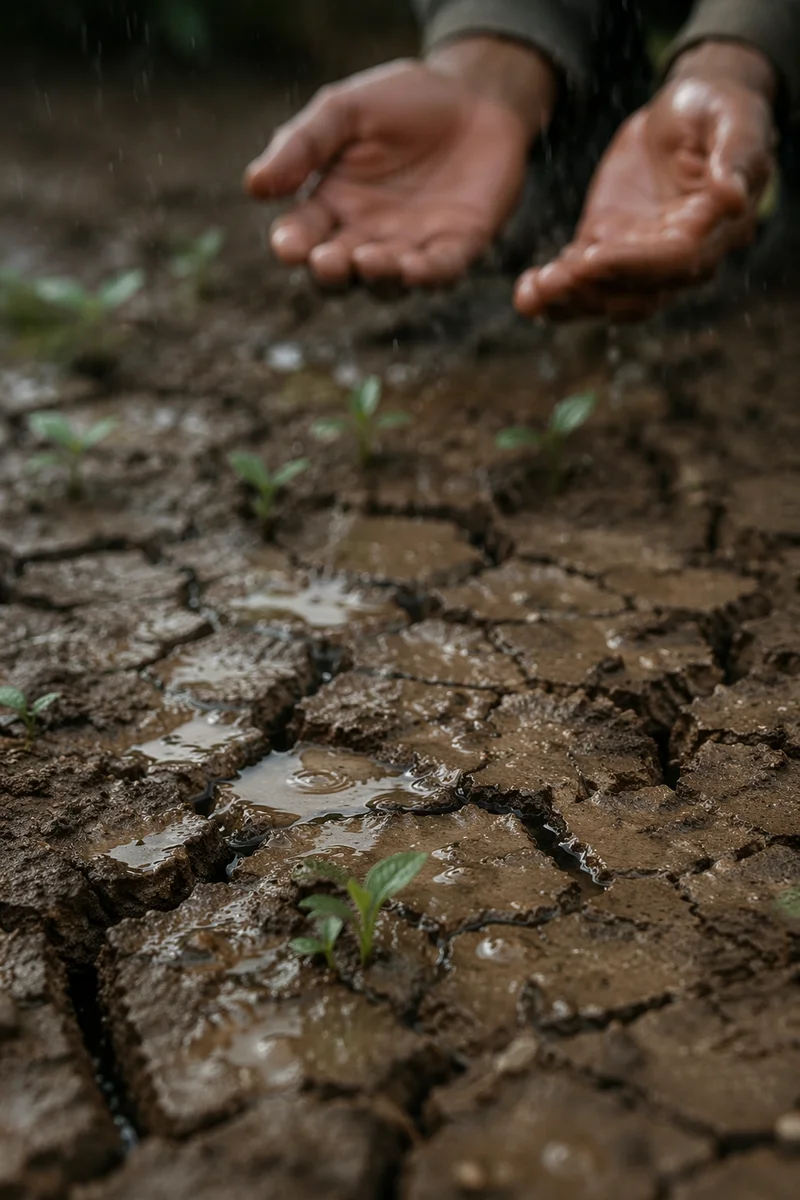 Gentle Mercy Rain on Cracked Soil