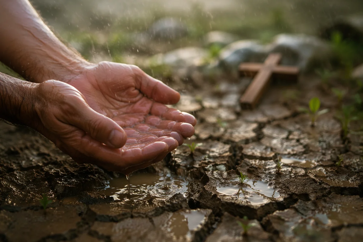 Merciful Rain Over Cracked Garden Soil