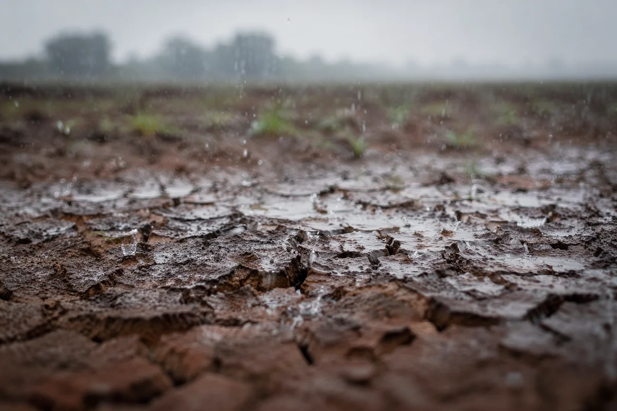 Gentle Rain on Cracked Dry Soil