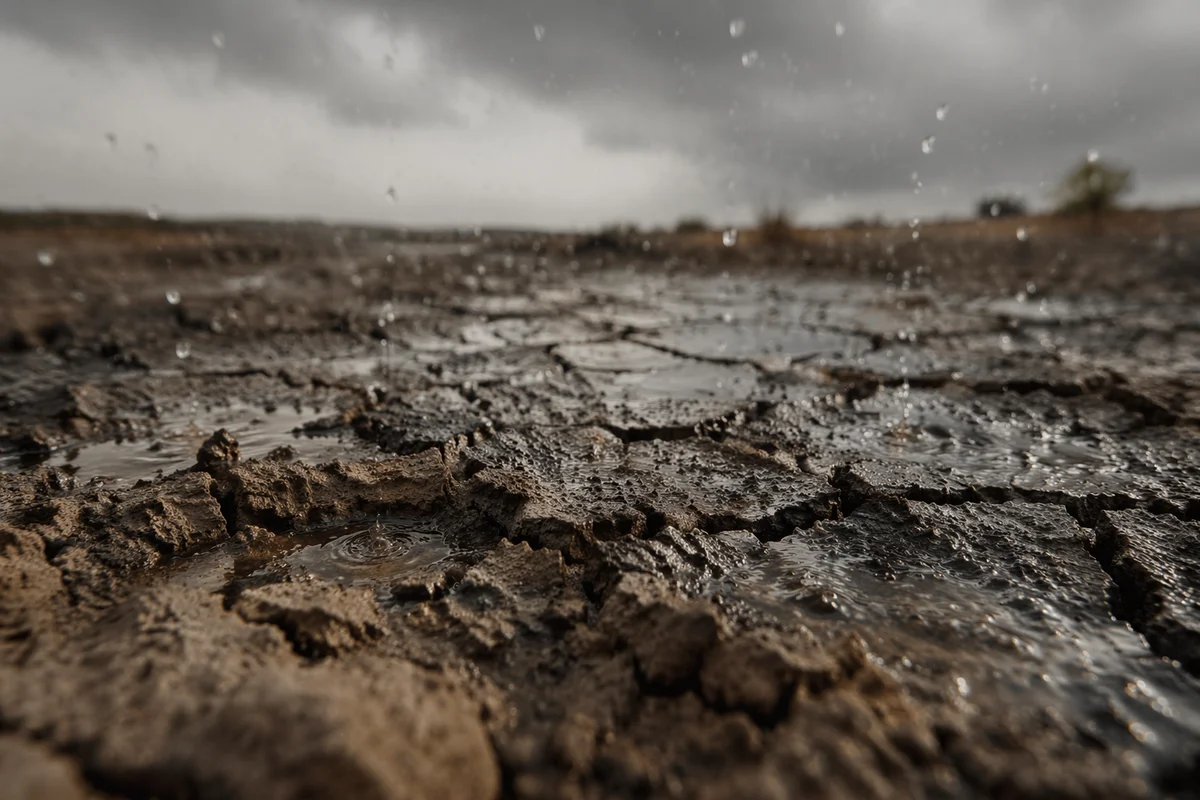 Gentle Rain on Cracked Dry Soil