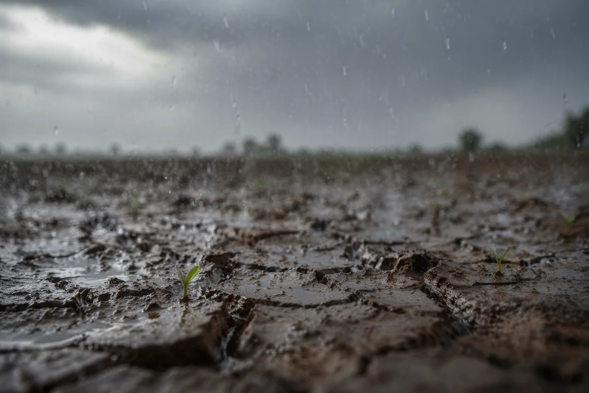 Gentle Rain on Cracked Dry Soil