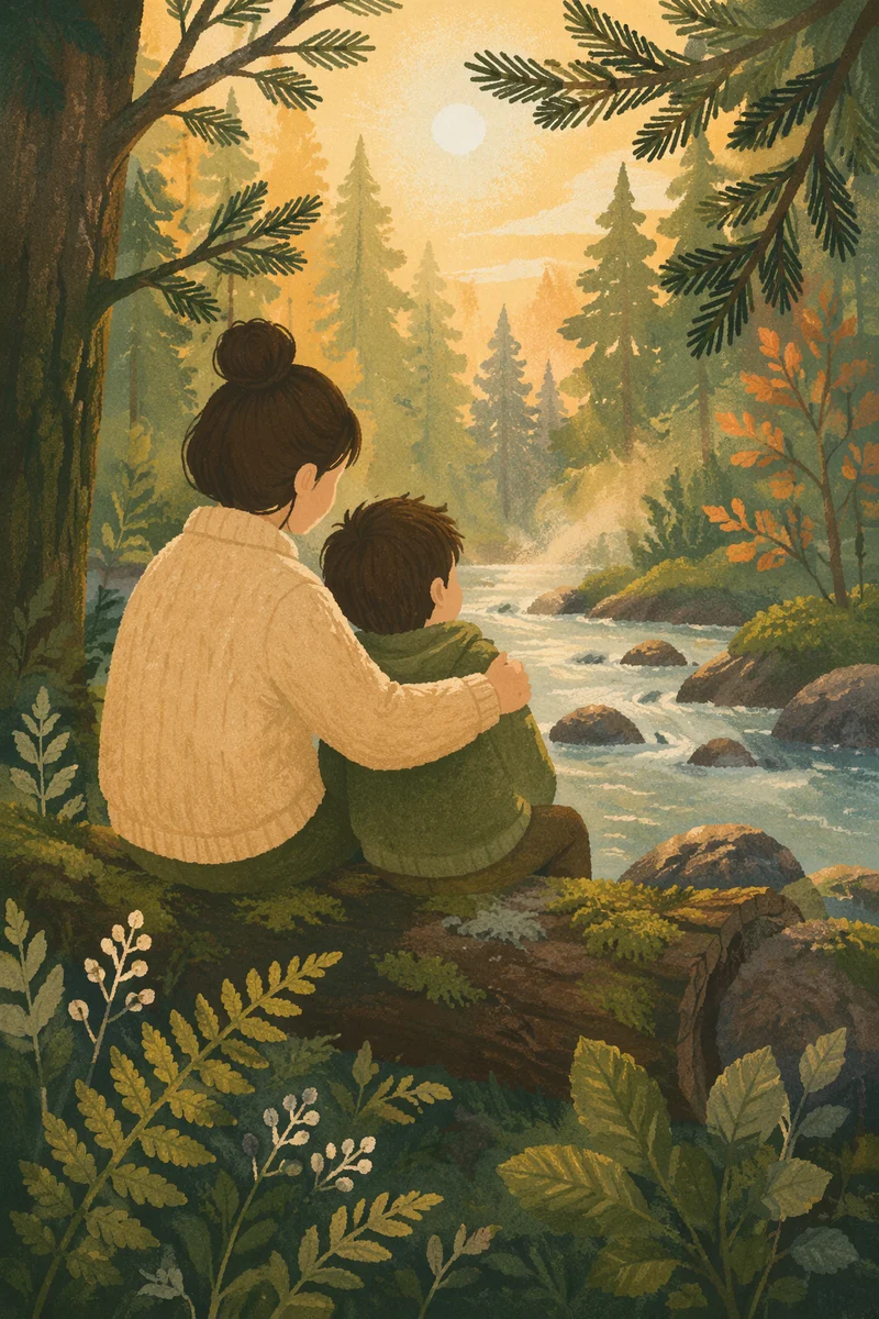 Mother and Son Forest Bonding Moment