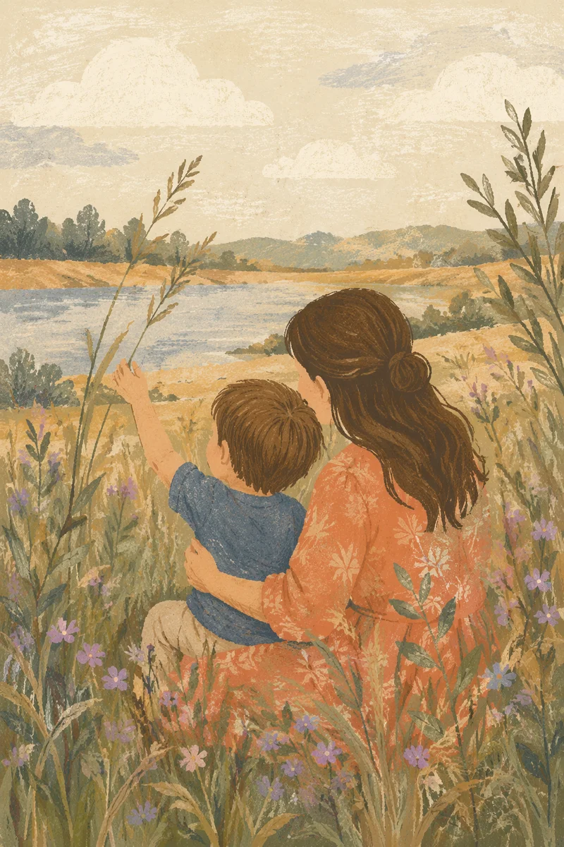 Mother and Son Meadow Bonding Portrait