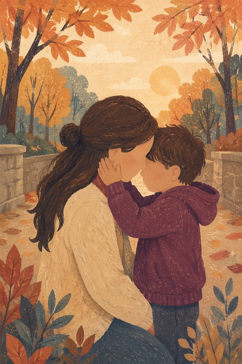 Mother and Son Autumn Park Embrace