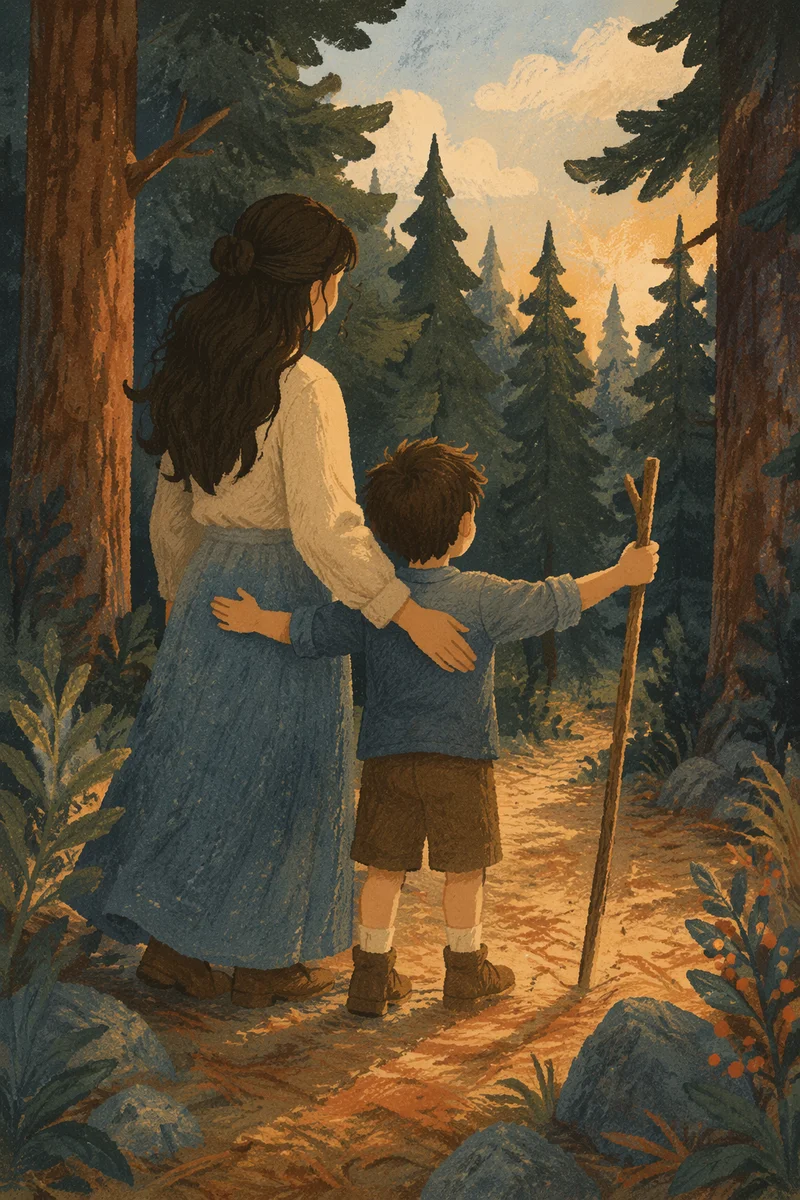 Mother and Son Forest Bonding Moment