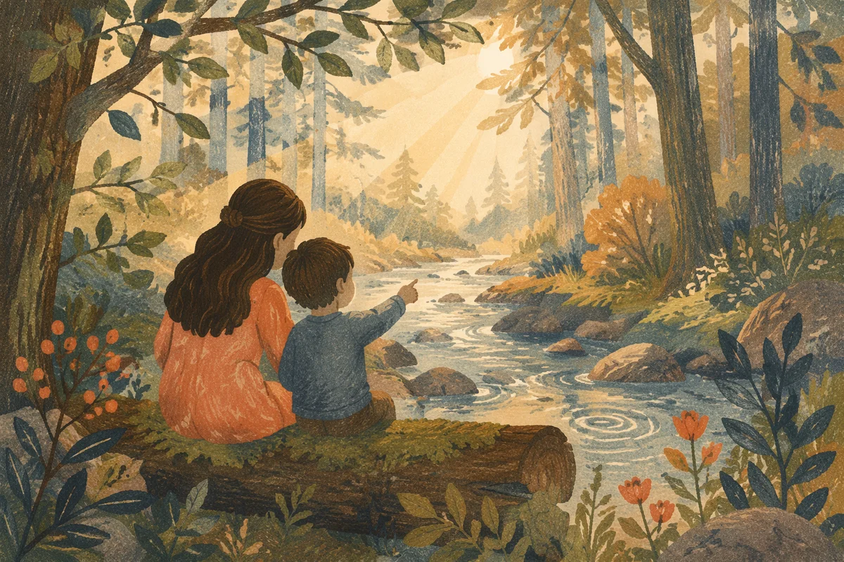 Mother and Son Woodland Morning Bond