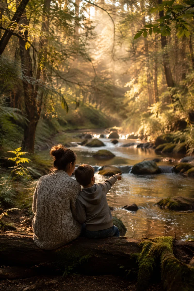 Mother and Son Quiet Woodland Bond