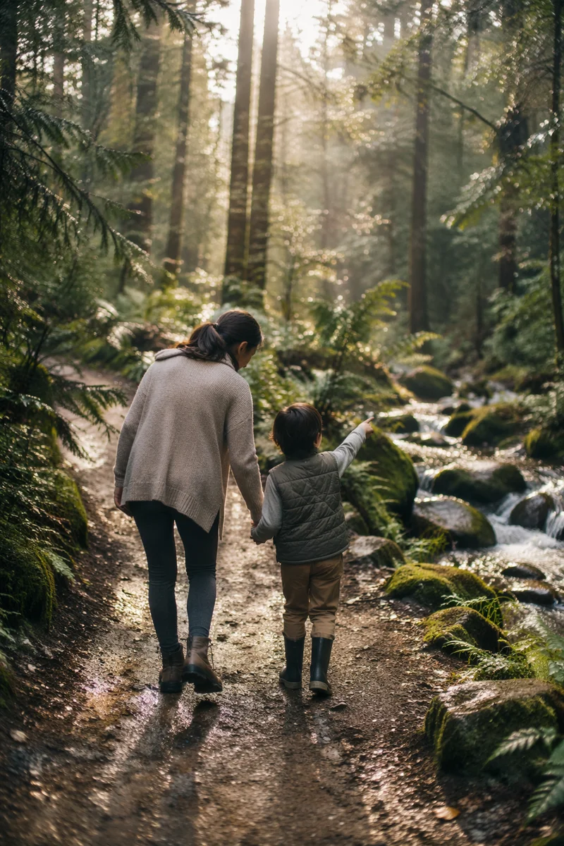 Mother and Son Forest Trail Bonding