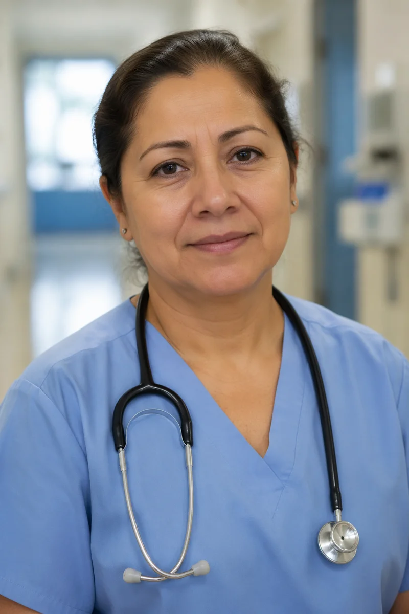 Compassionate Nurse Portrait in Hospital Corridor