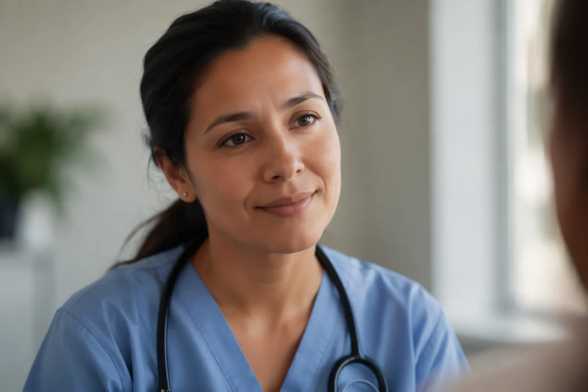 Compassionate Nurse Headshot in Modern Clinic