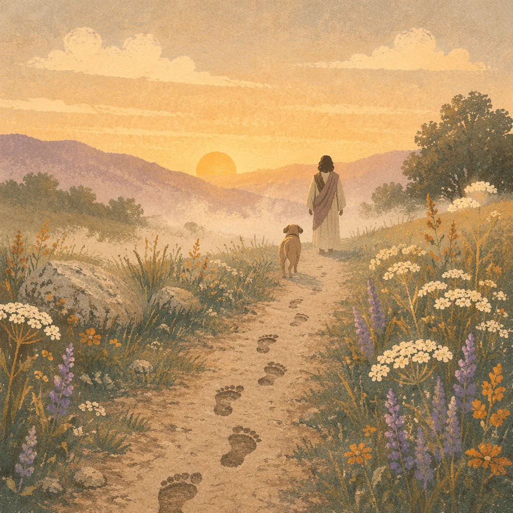 Obedient Footsteps on a Dawn Meadow Path