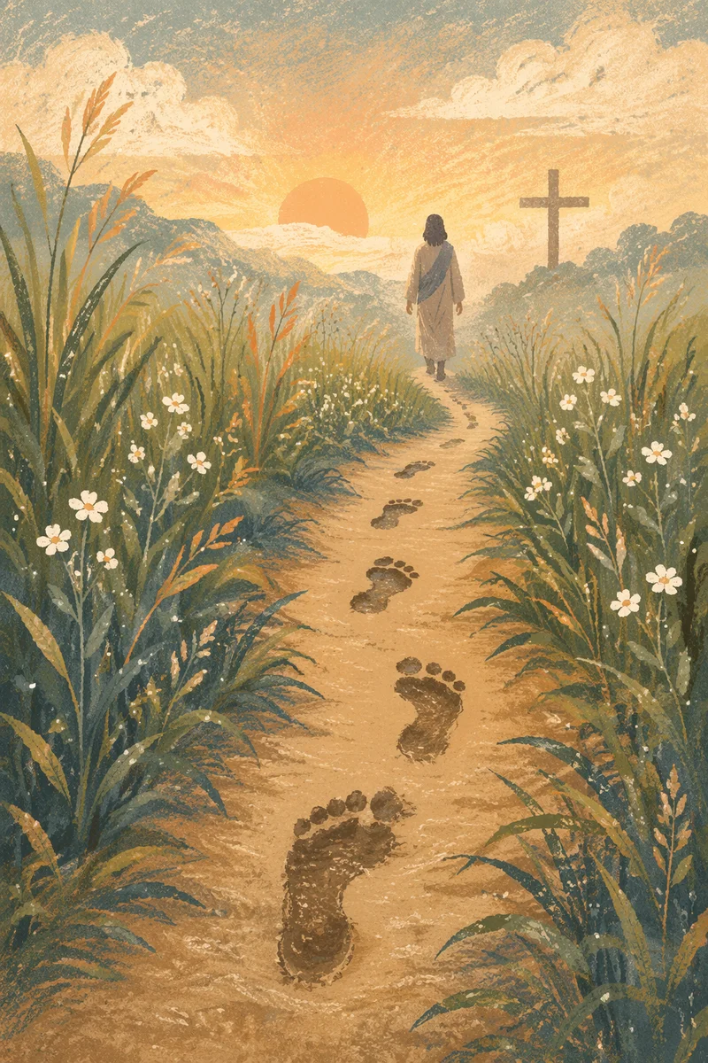 Obedient Footsteps Through Dawn Meadow Path