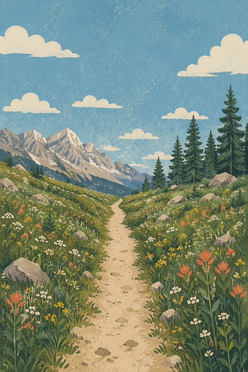 Obedient Footsteps Through Alpine Meadow Path