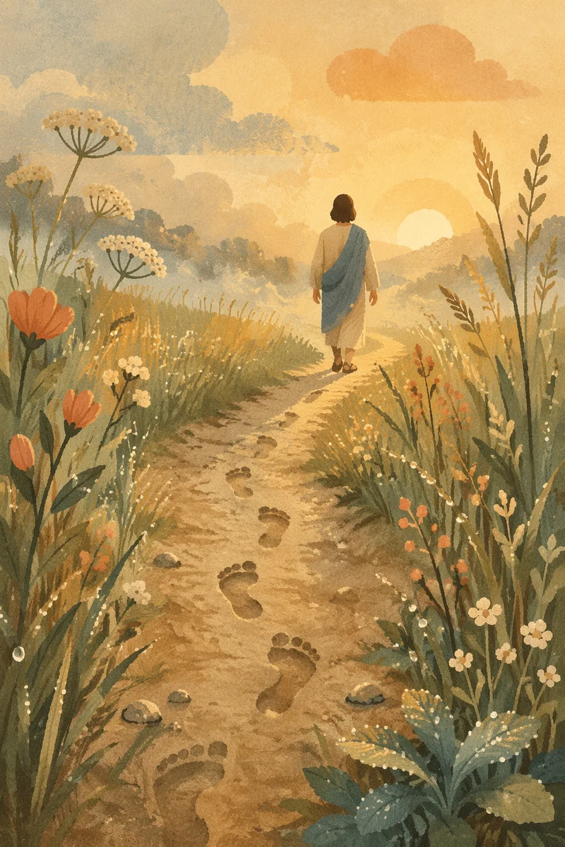 Obedient Footsteps Through Dawn Meadow Path