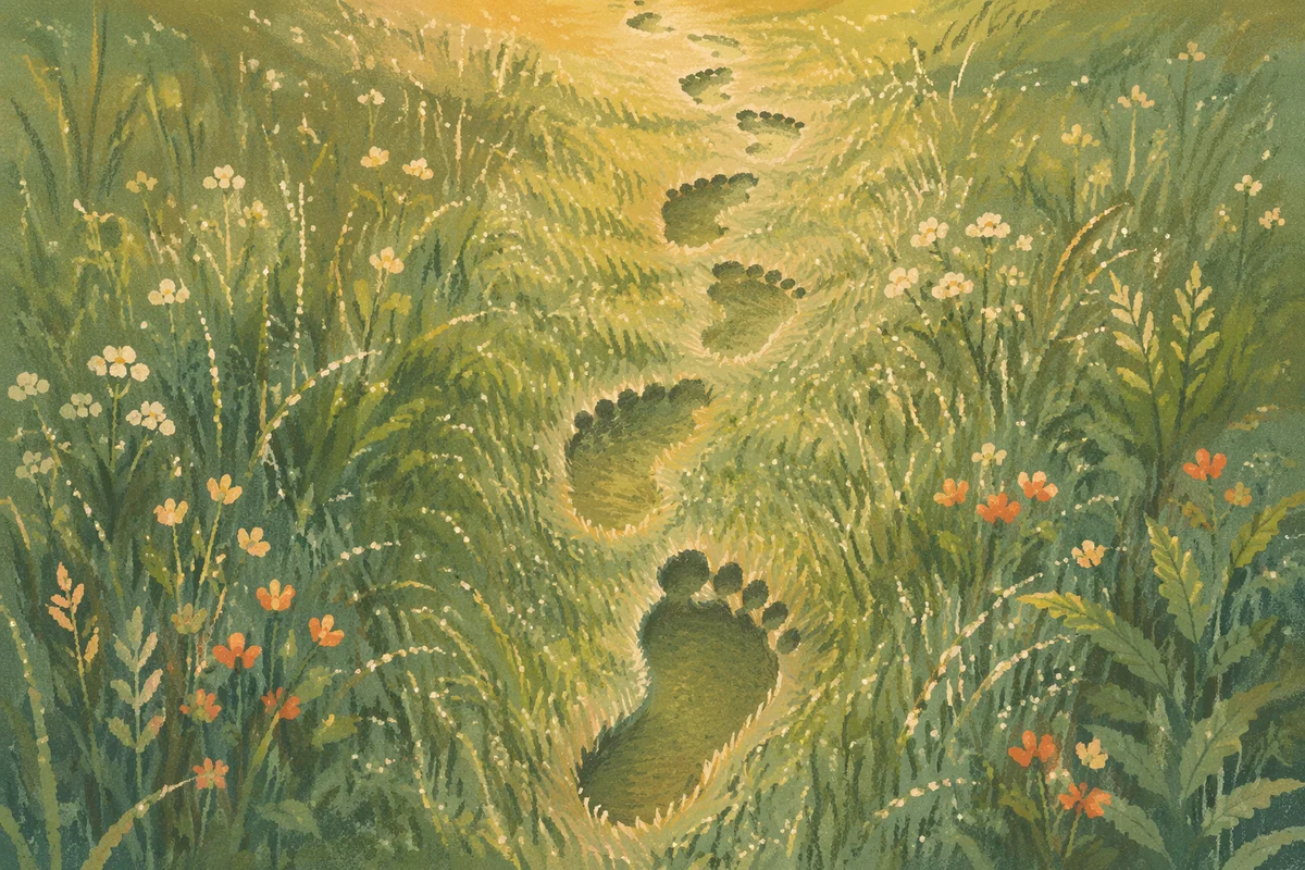 Footprints of Obedience Through Morning Meadow