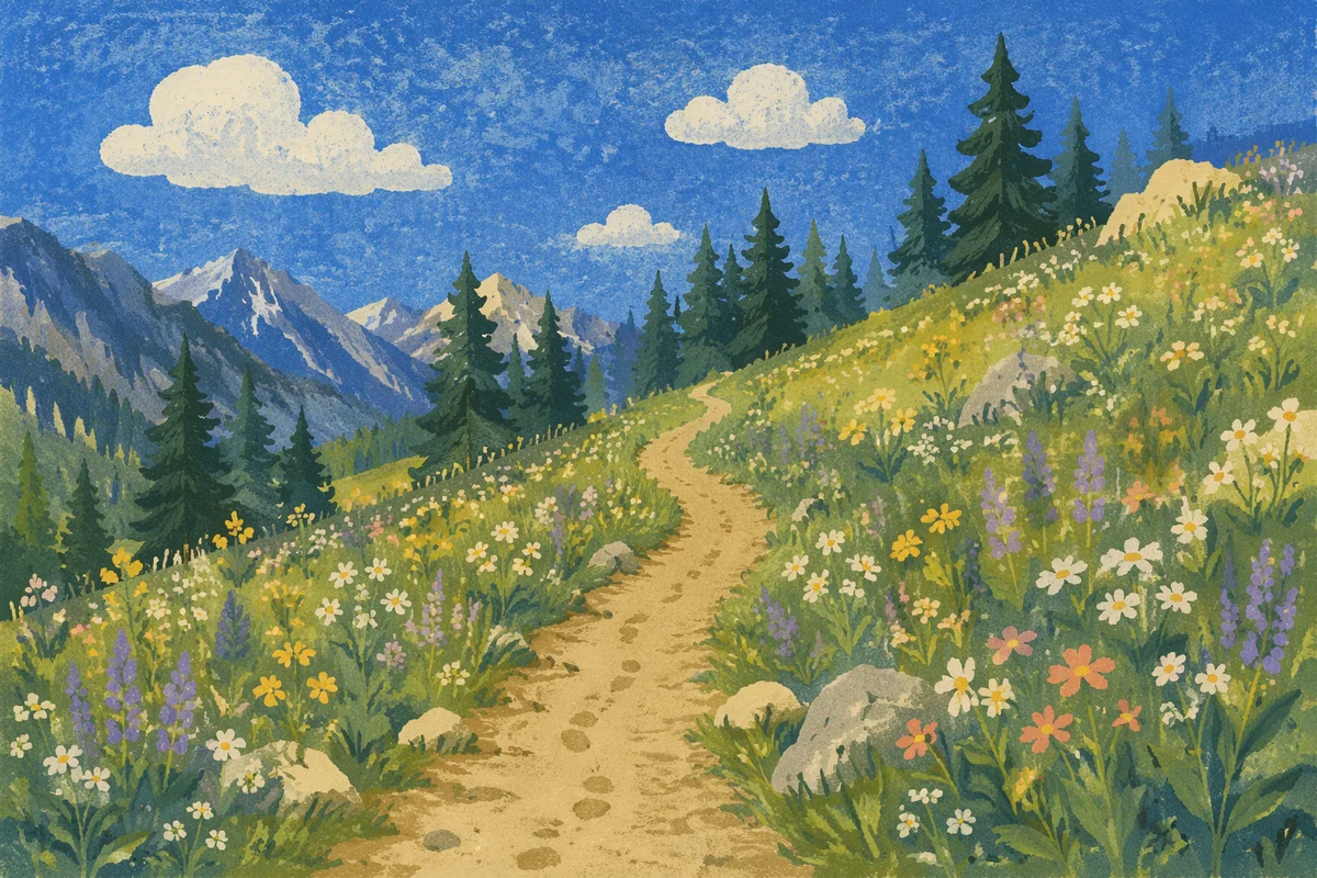 Obedient Footsteps Through Alpine Meadow Path