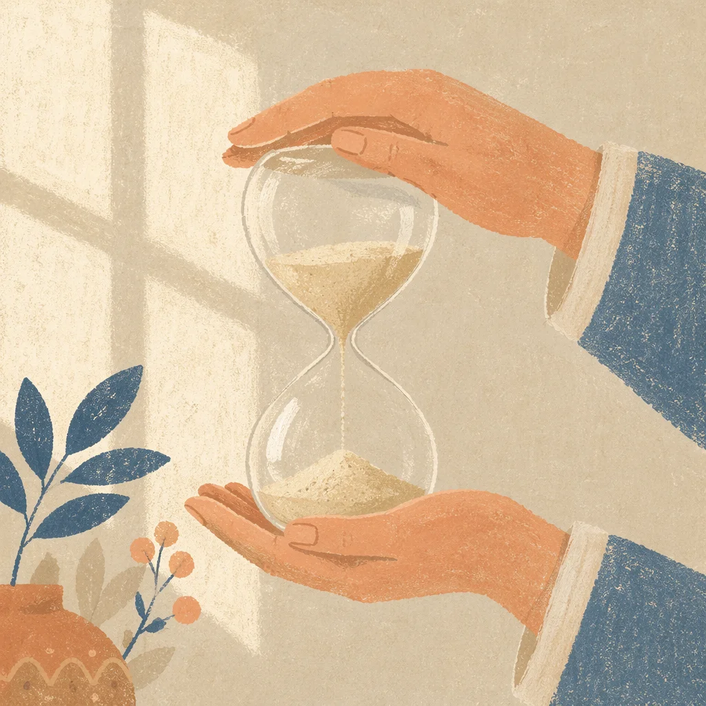 Hands Holding Hourglass in Morning Light