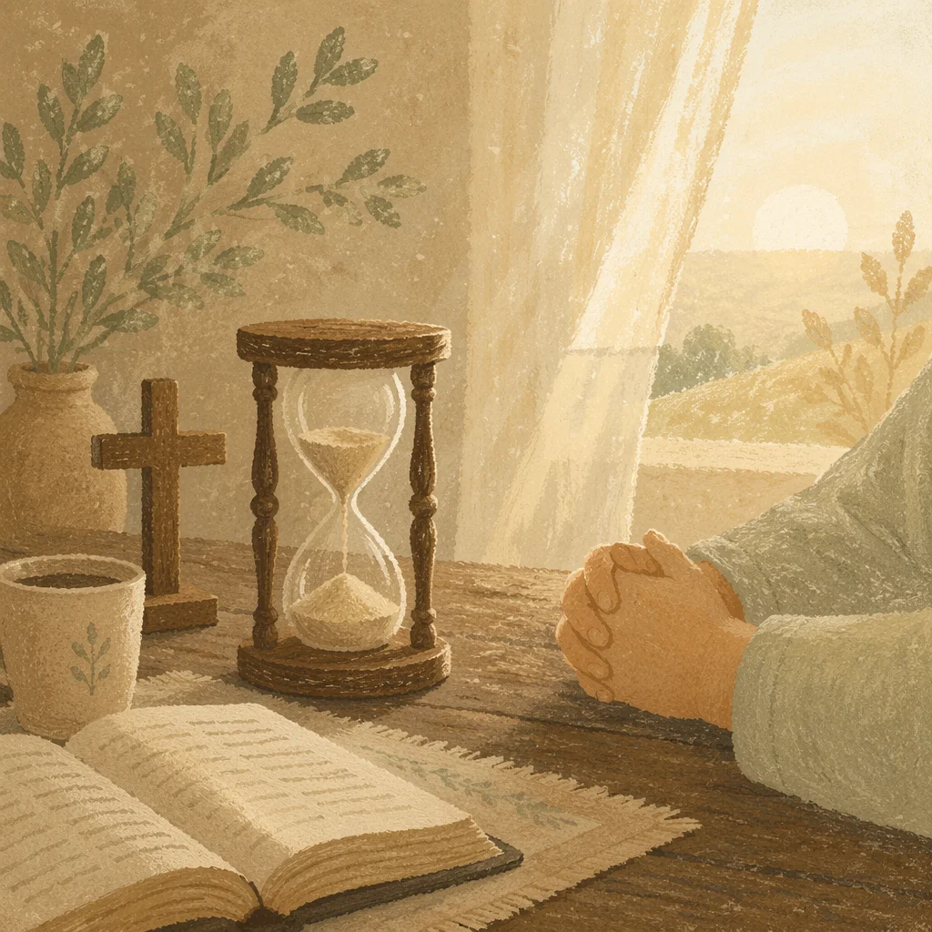 Hourglass Prayer in Soft Morning Light