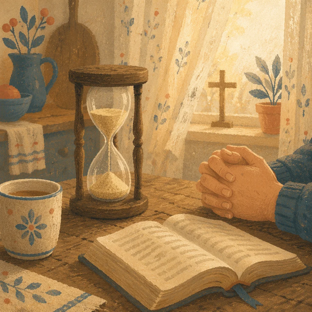 Hourglass Prayer in Soft Morning Light