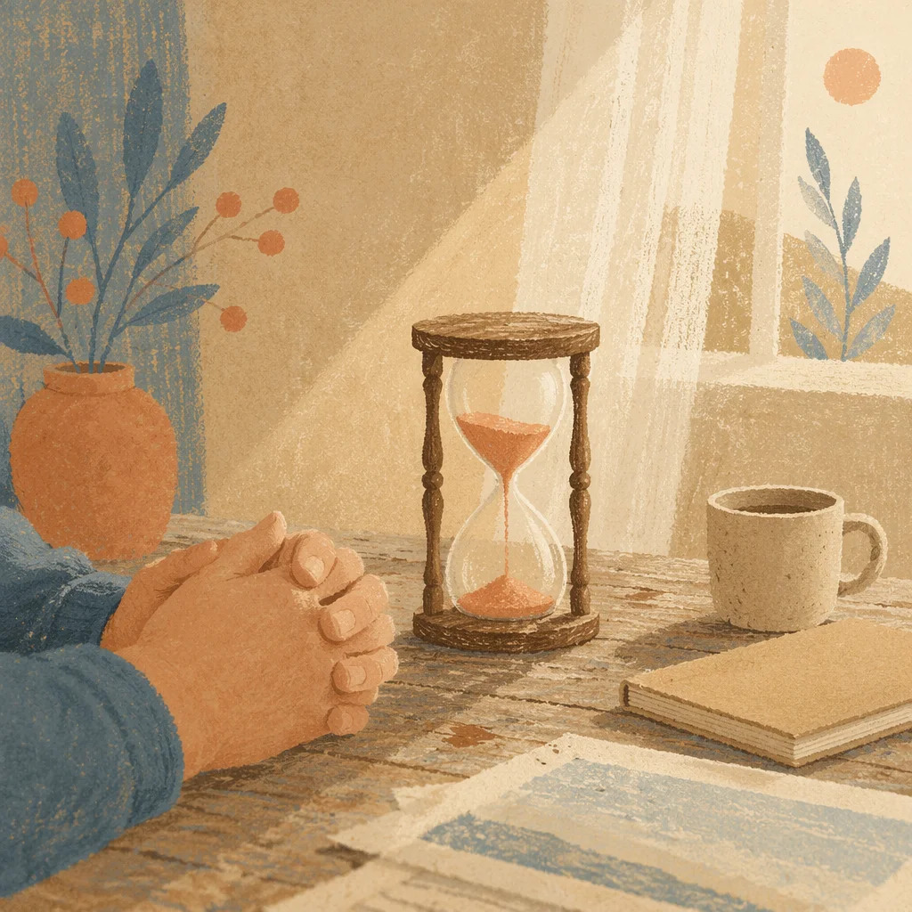 Patient Morning Reflection With Hourglass