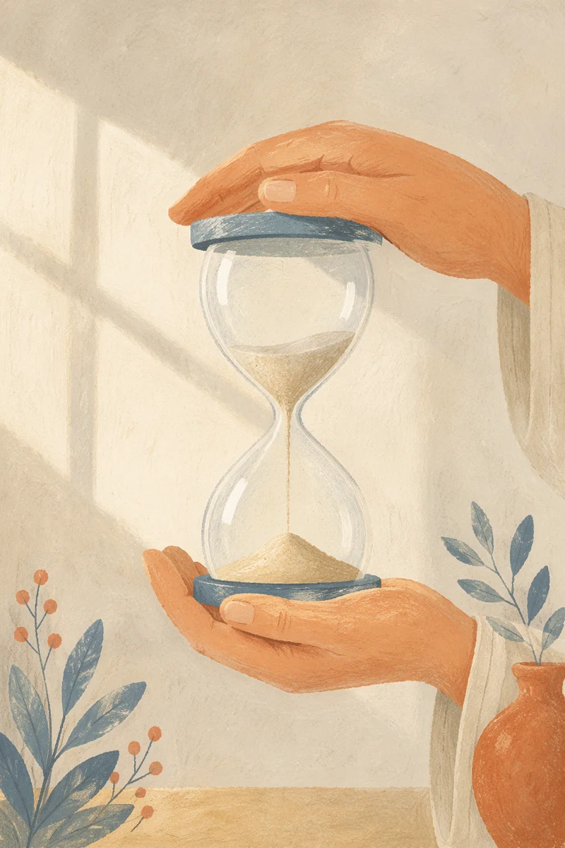 Hands Holding Hourglass in Morning Light