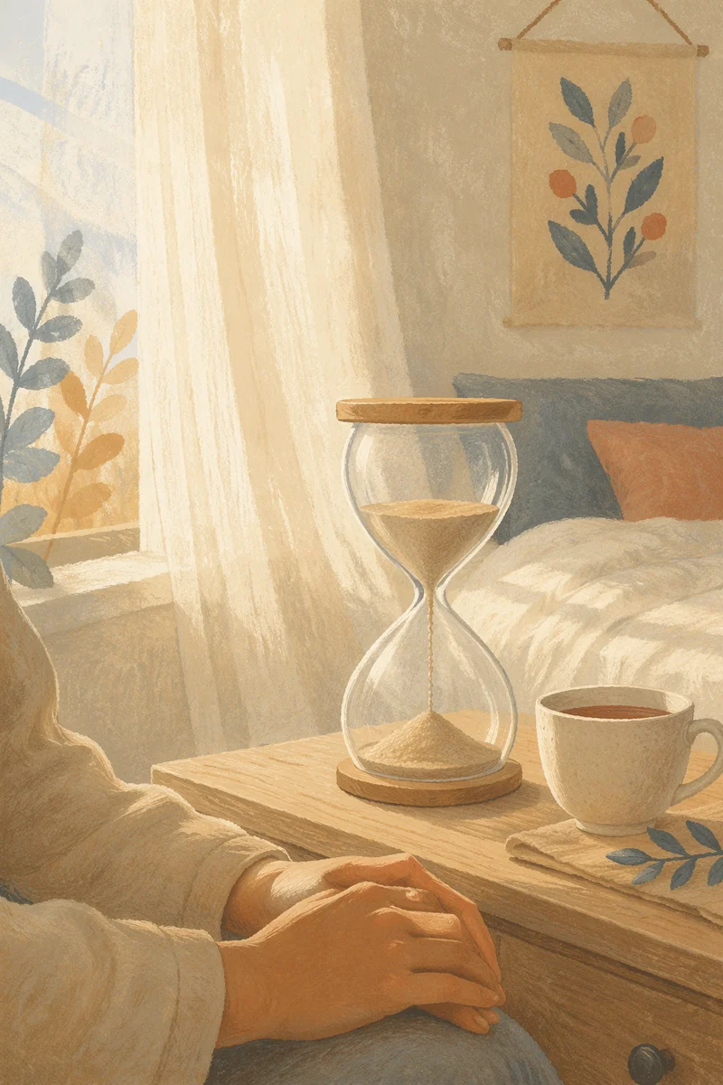 Patient Waiting with Hourglass Morning Light