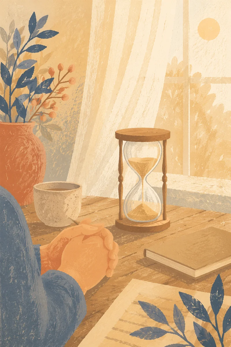 Patient Morning Reflection With Hourglass