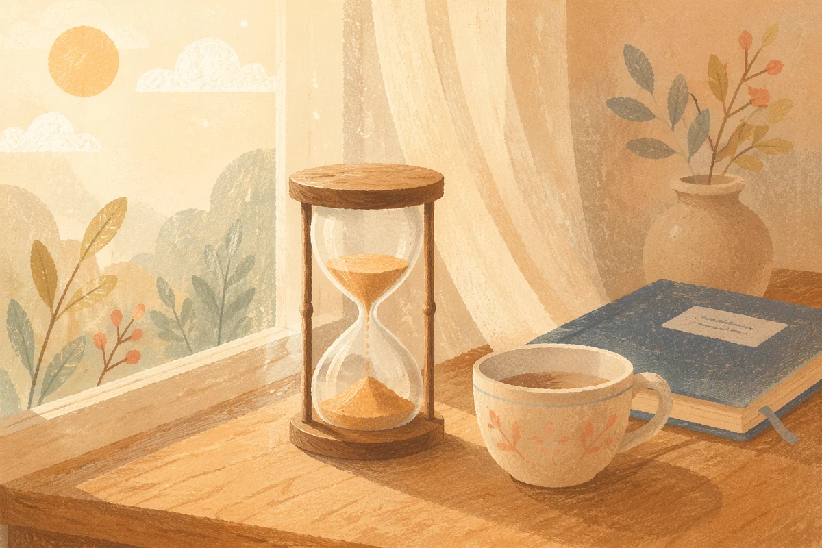 Patient Morning Hourglass by Window Light