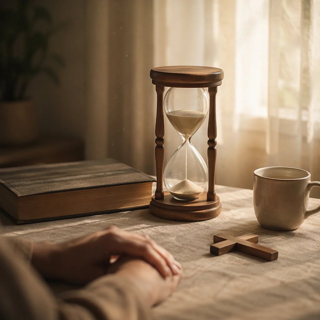 Patient Prayer Hourglass in Morning Light