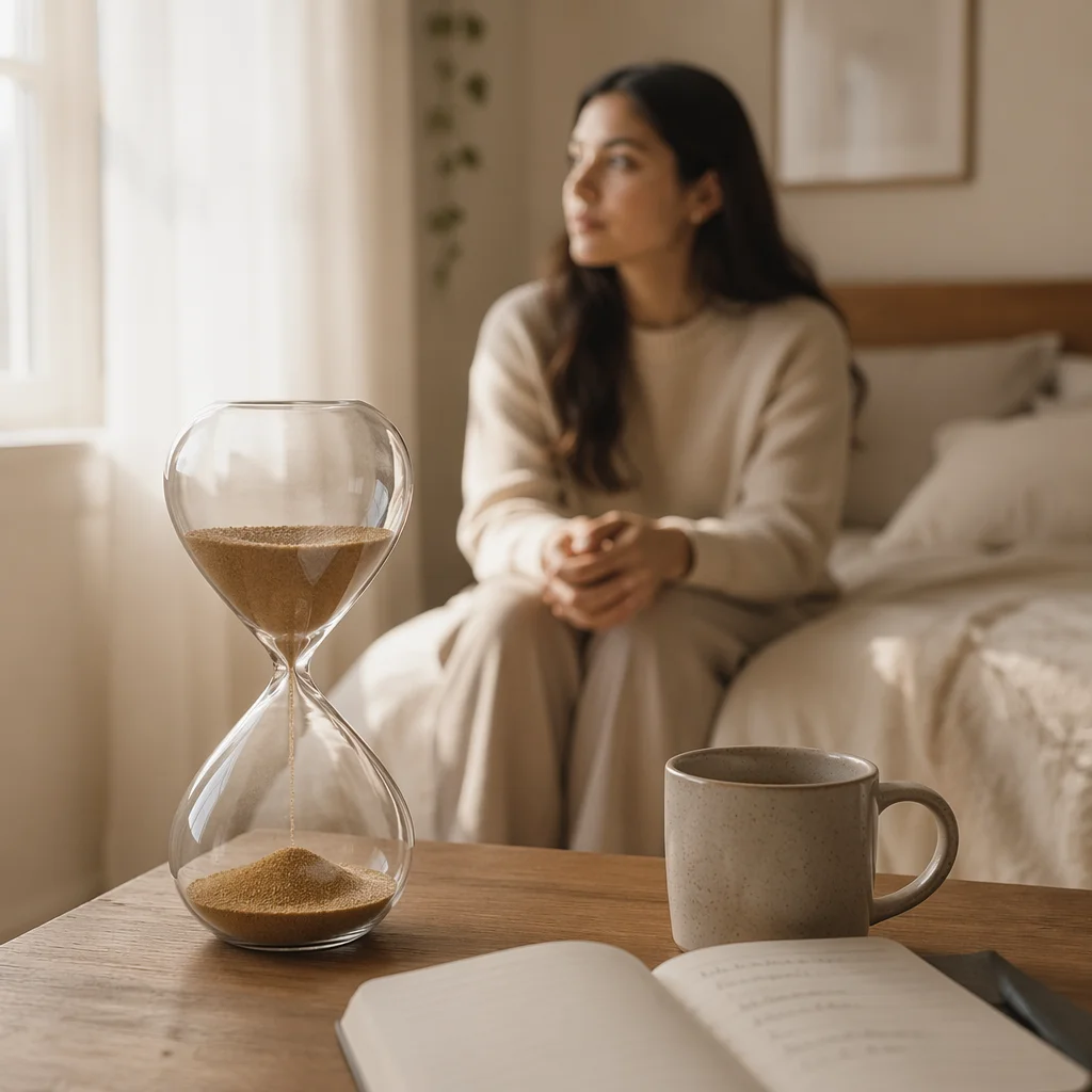 Hourglass on Bedside Table in Morning Light