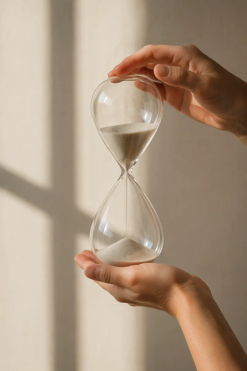 Hands Holding Hourglass in Morning Light