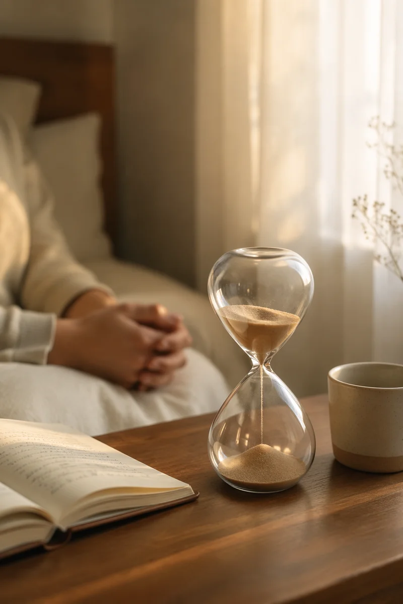 Patient Waiting with Hourglass at Dawn