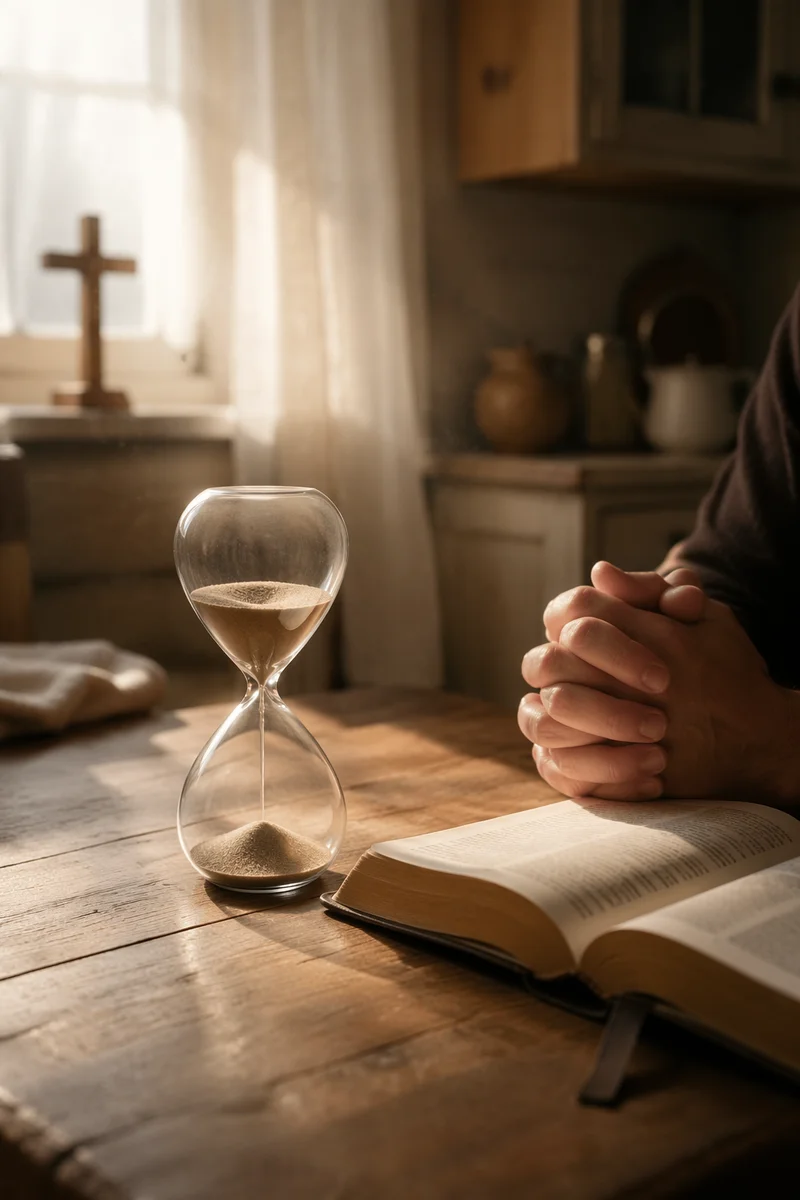 Hourglass Prayer in Soft Morning Light