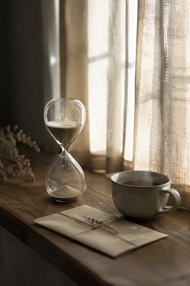 Hourglass and Tea in Morning Light