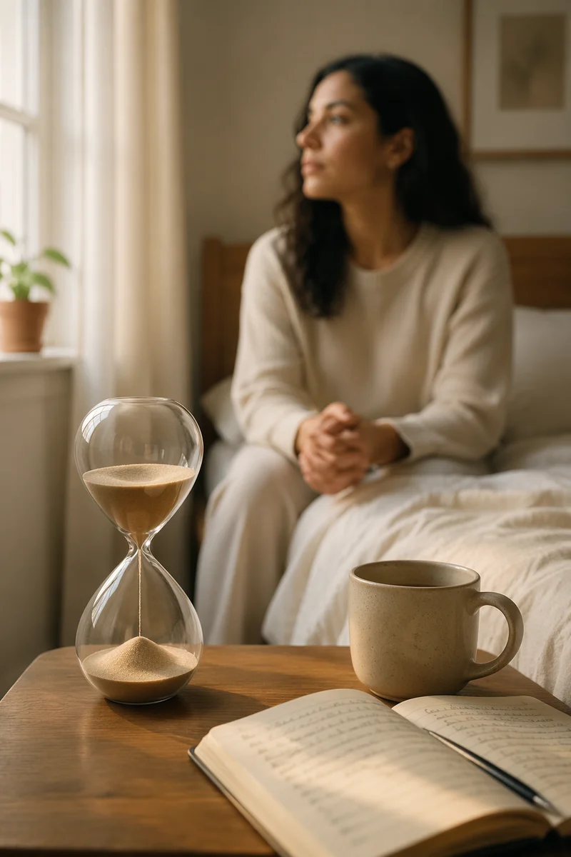 Hourglass on Bedside Table in Morning Light