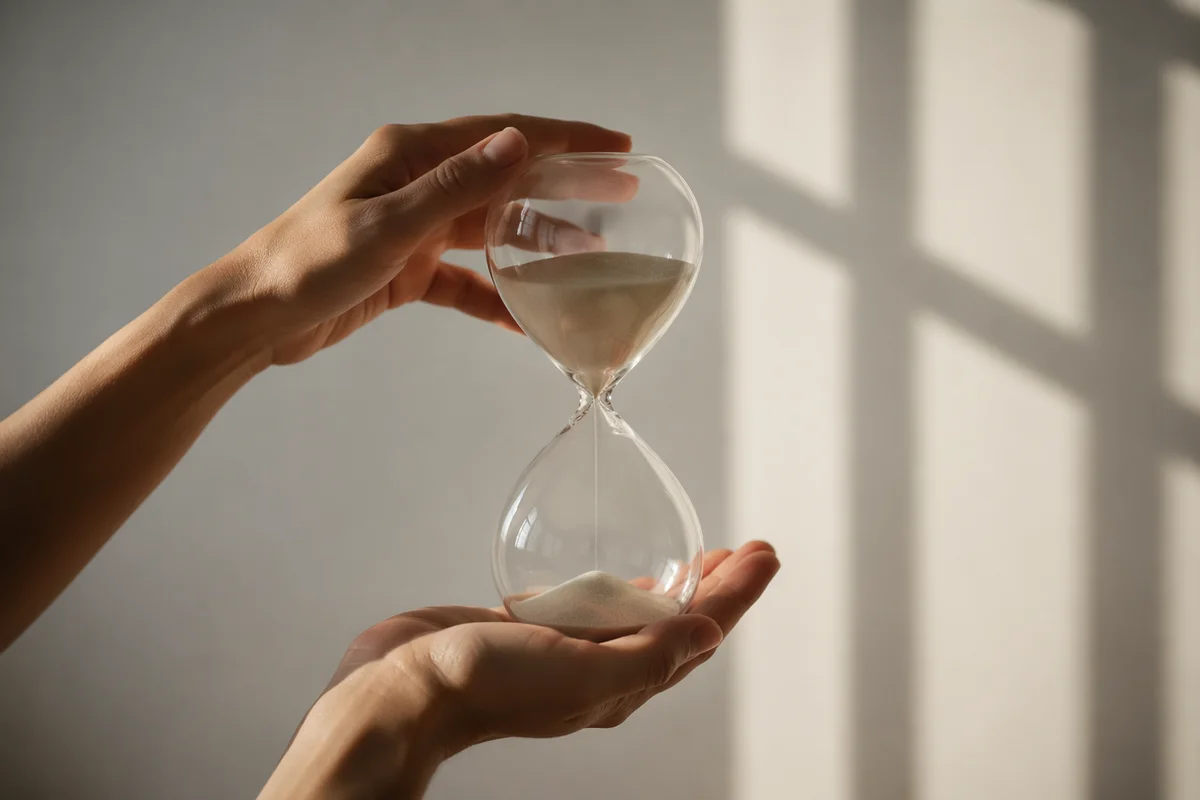 Hands Holding Hourglass in Morning Light