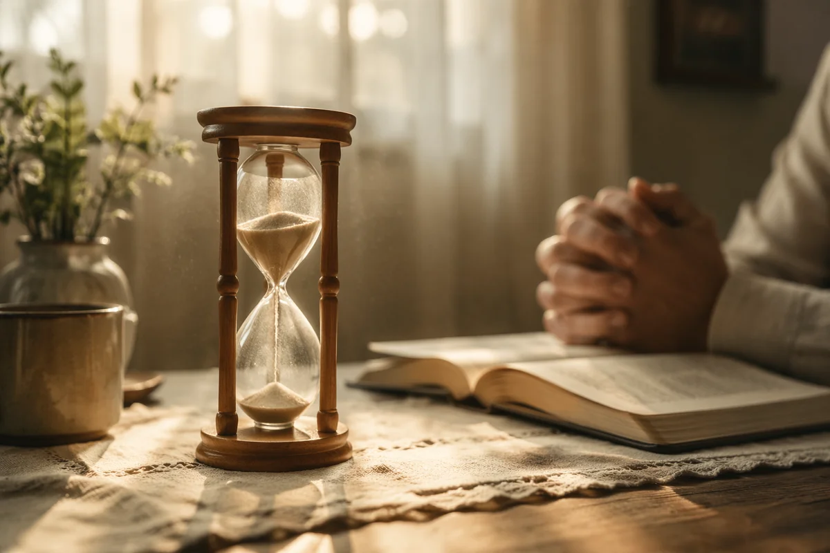 Hourglass Prayer in Soft Morning Light