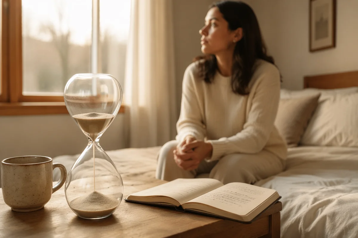 Hourglass on Bedside Table in Morning Light