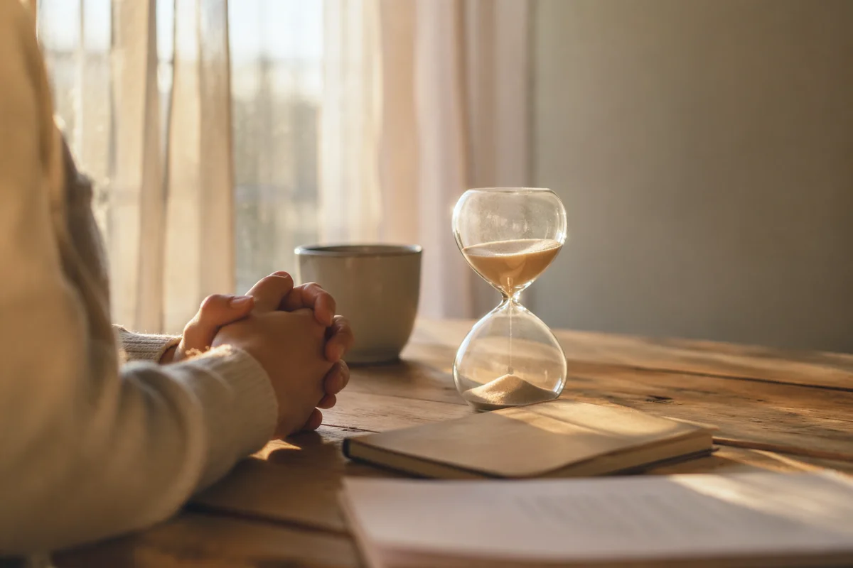 Patient Morning Reflection with Hourglass