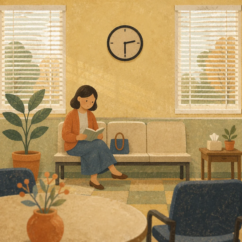 Peaceful Waiting Room with Clock and Light